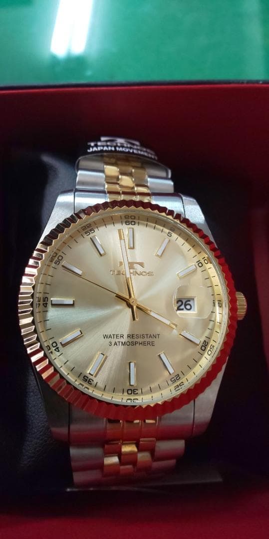 テクノスデイト付メンズクオーツウオッチT6C10TC　ゴールド