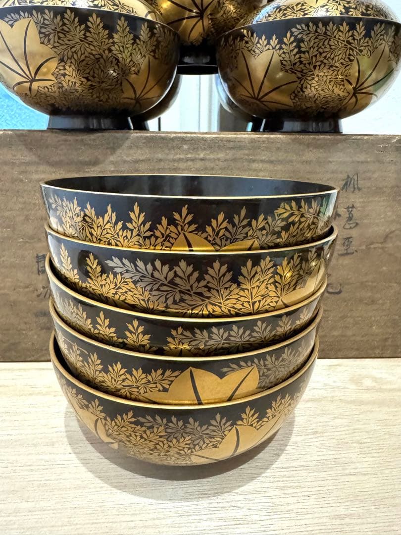 金蒔絵　塗師 金森春次　吸物椀　十客　共箱　長期保管品