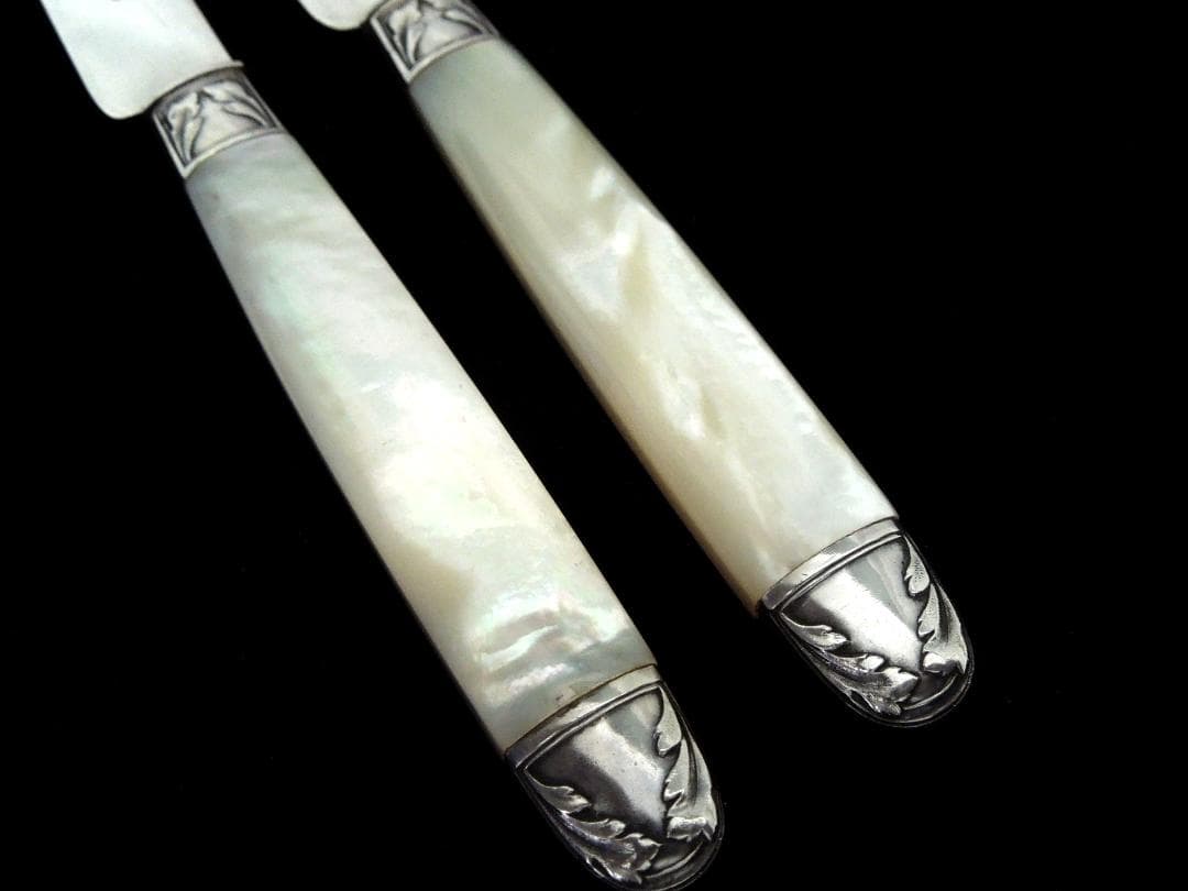 フランス　シルバーナイフ2本　白蝶貝　純銀