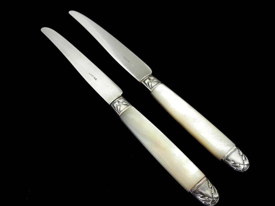 フランス　シルバーナイフ2本　白蝶貝　純銀