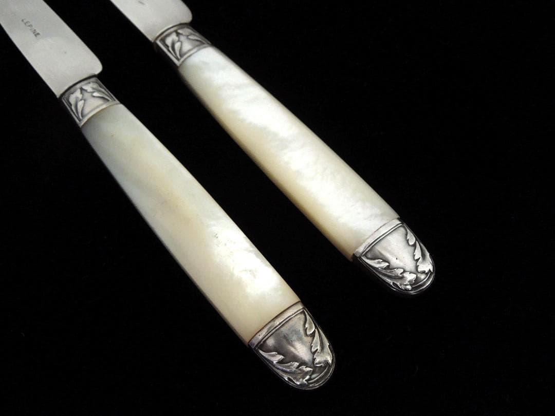 フランス　シルバーナイフ2本　白蝶貝　純銀
