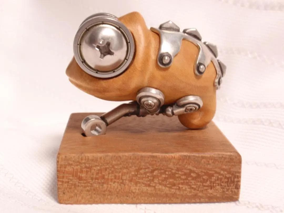 カメレオン の 置き物 キーホルダー 金木工房 サテンウッド