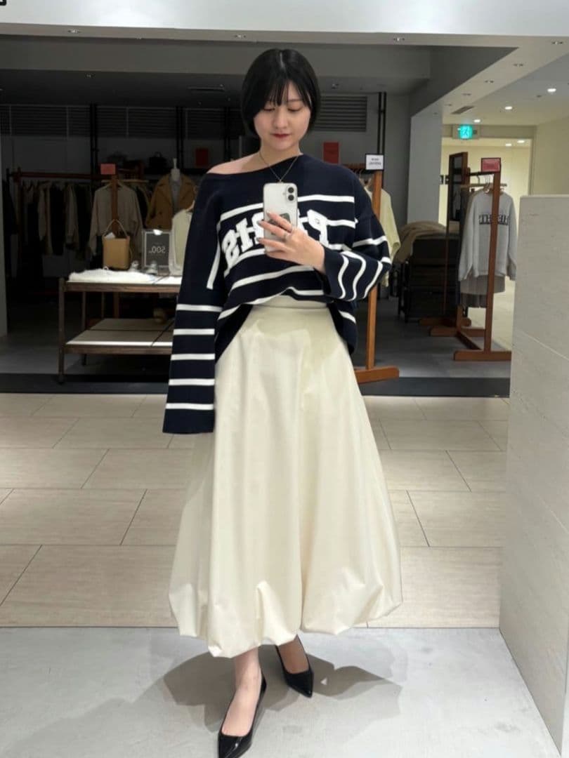 【LOUNGEDRESS】ボーダーロゴニット　ネイビー