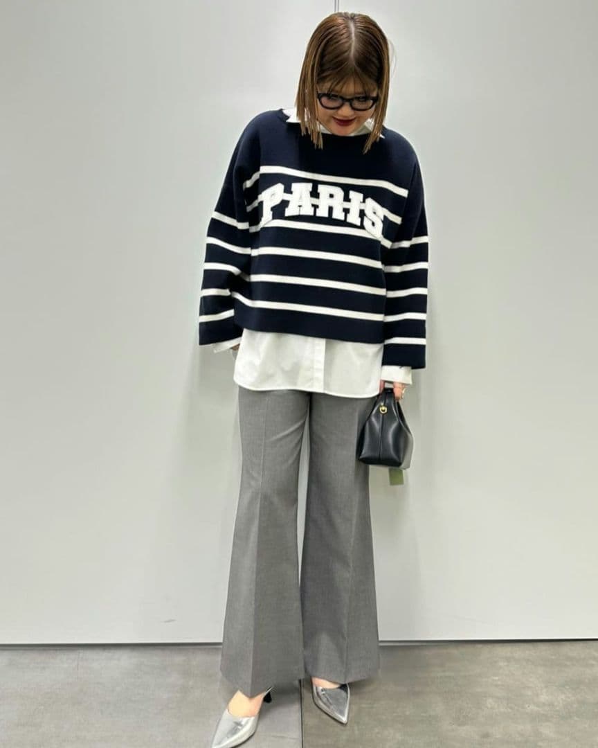 【LOUNGEDRESS】ボーダーロゴニット　ネイビー
