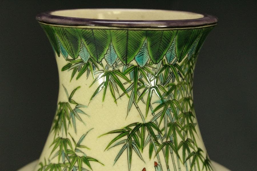 京薩摩 錦光山 細密画 花鳥 花瓶 明治(ZE499)