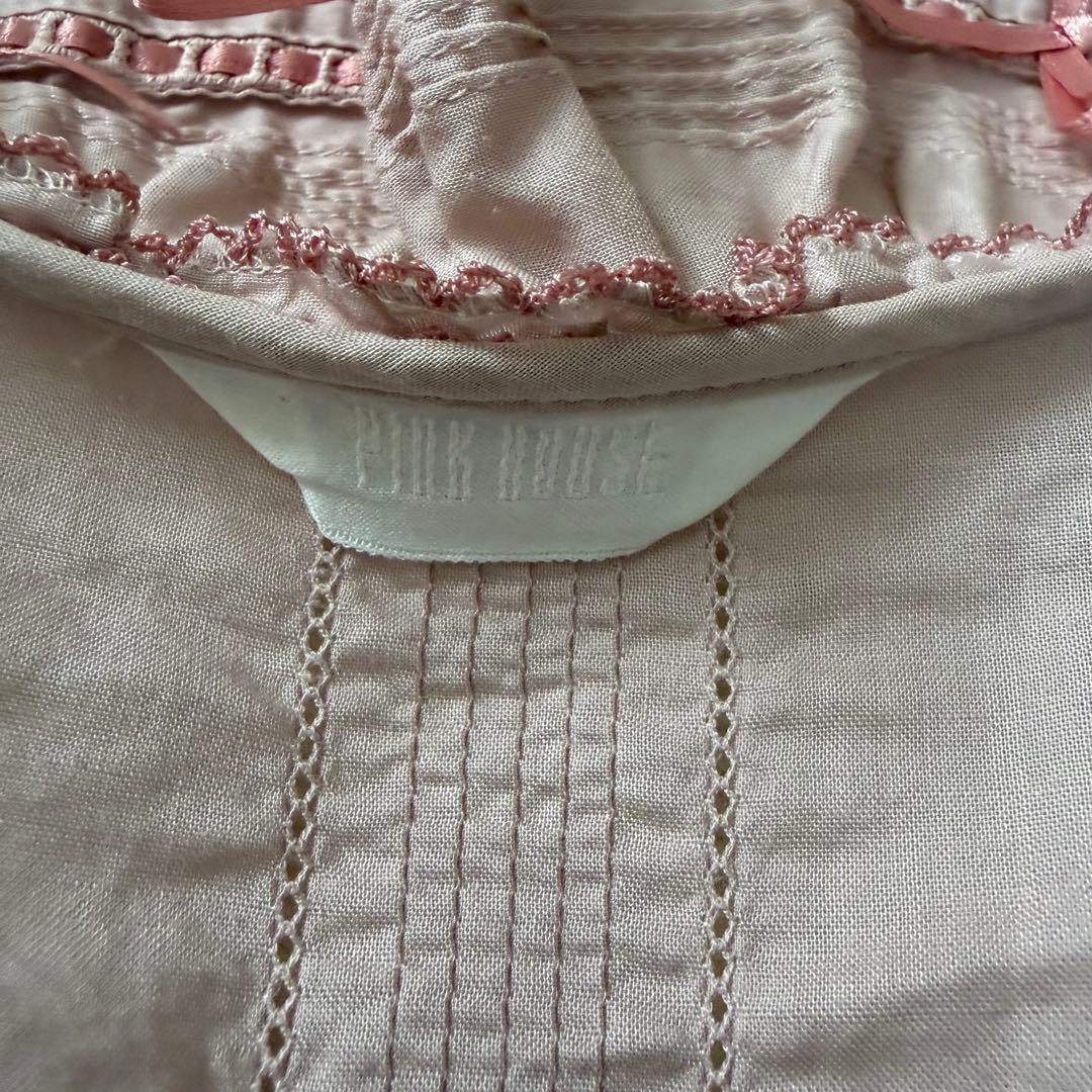 ピンクハウス　希少　日本製　ローン　オーバーブラウス　サテンリボンいっぱいP66