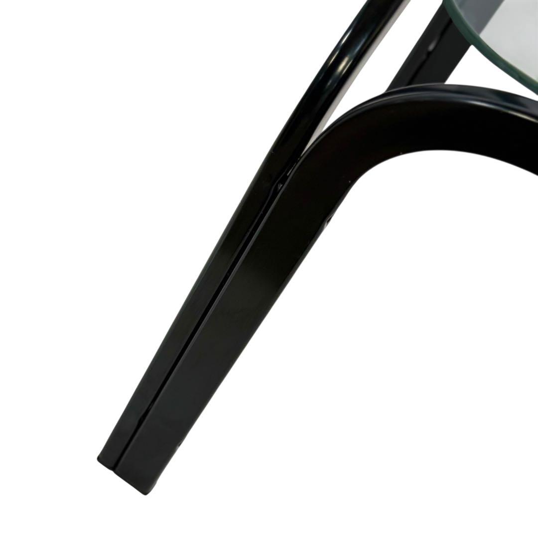 HR906 レトロなガラステーブル　 スチール　黒 長方形 80's 90s