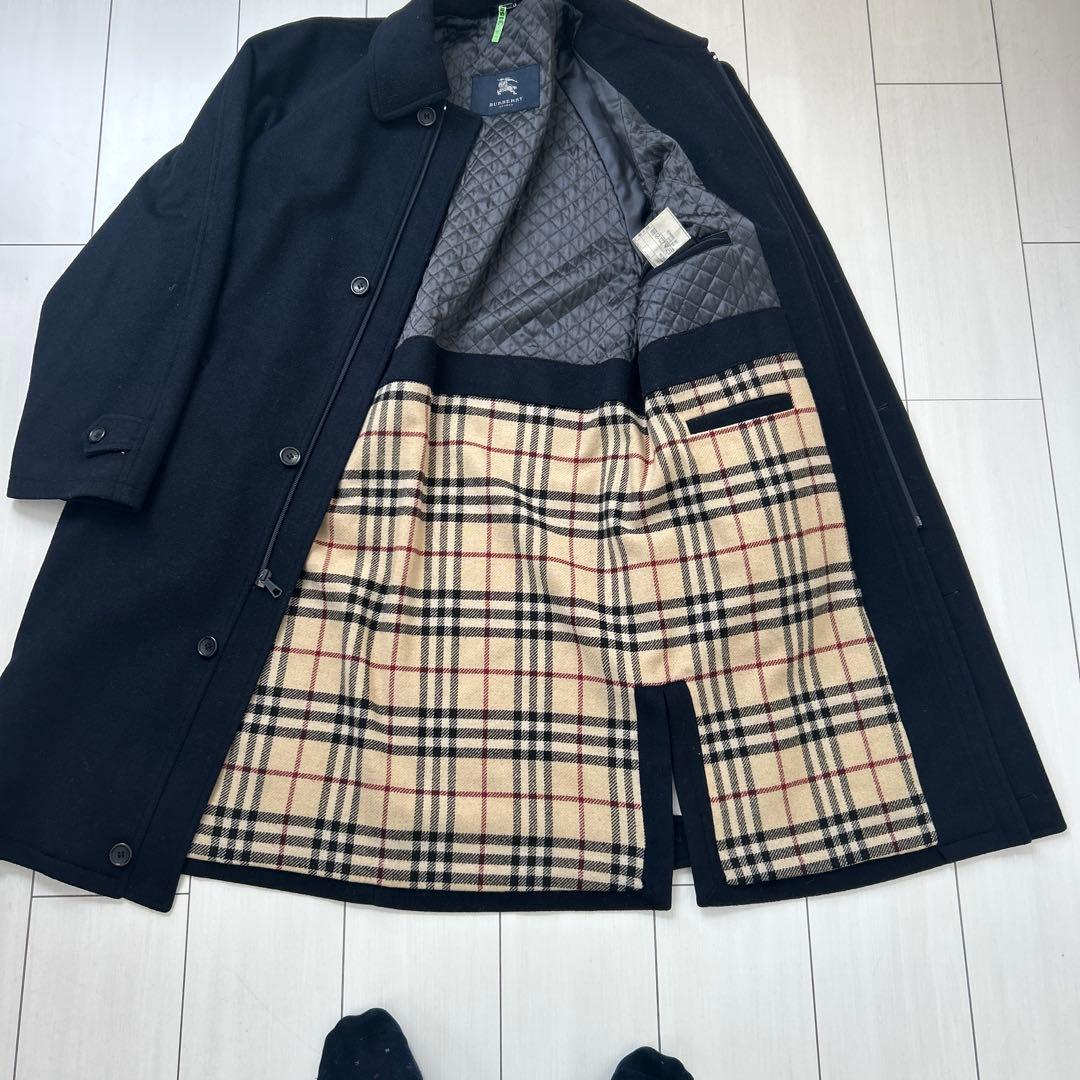 ネイビー ステンカラーコート ウール混合