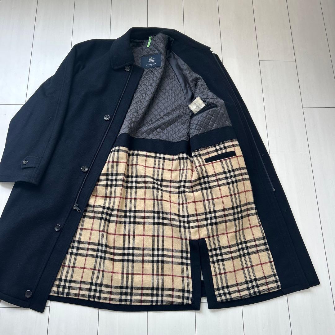 ネイビー ステンカラーコート ウール混合