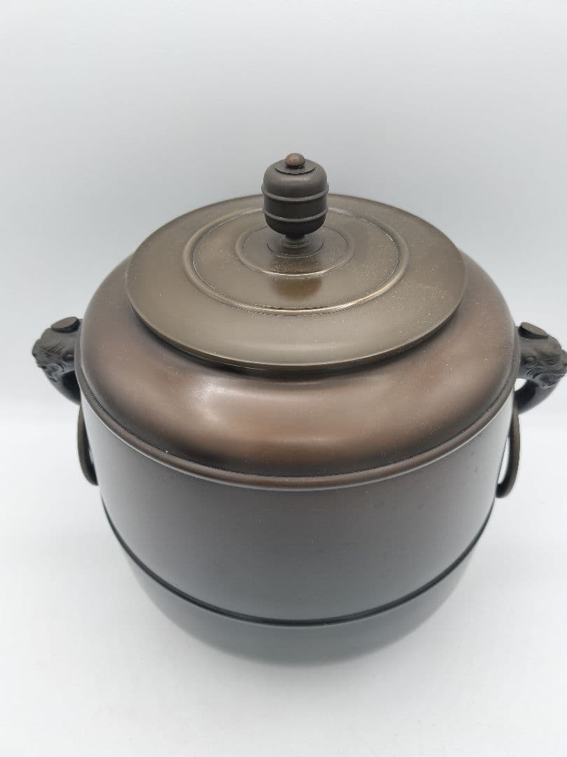 c413 唐銅皆具 鬼面遊環 八尾祥栄 木箱 茶道具 古物