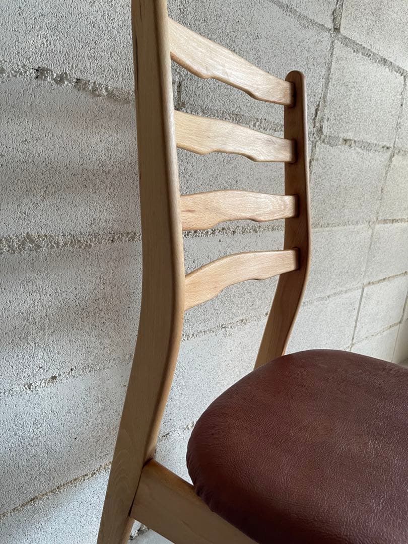 天然木無垢材　ラダーバックチェア　ダイニングチェア　本革シボレザー張り