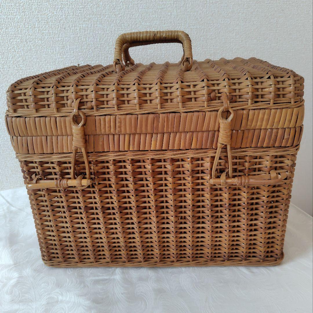昭和レトロ 箱型 バスケット カゴ ラタン 藤 ヴィンテージ アンティーク