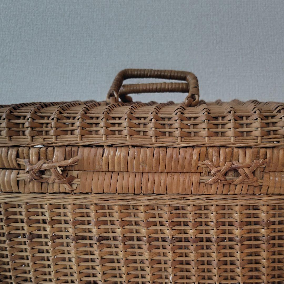 昭和レトロ 箱型 バスケット カゴ ラタン 藤 ヴィンテージ アンティーク