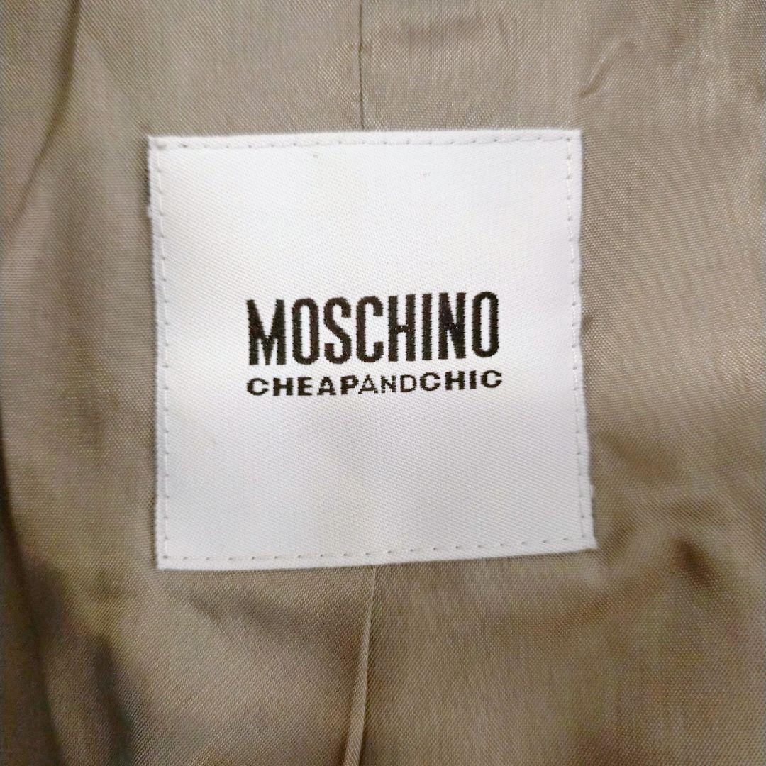 MOSCHINO モスキーノ　メイクプリントロングコート グレー　ラビットファー