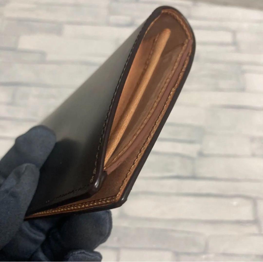 未使用品 コードバン 長財布 小銭入れ有り 馬革 日本製 ブラウン 濃茶