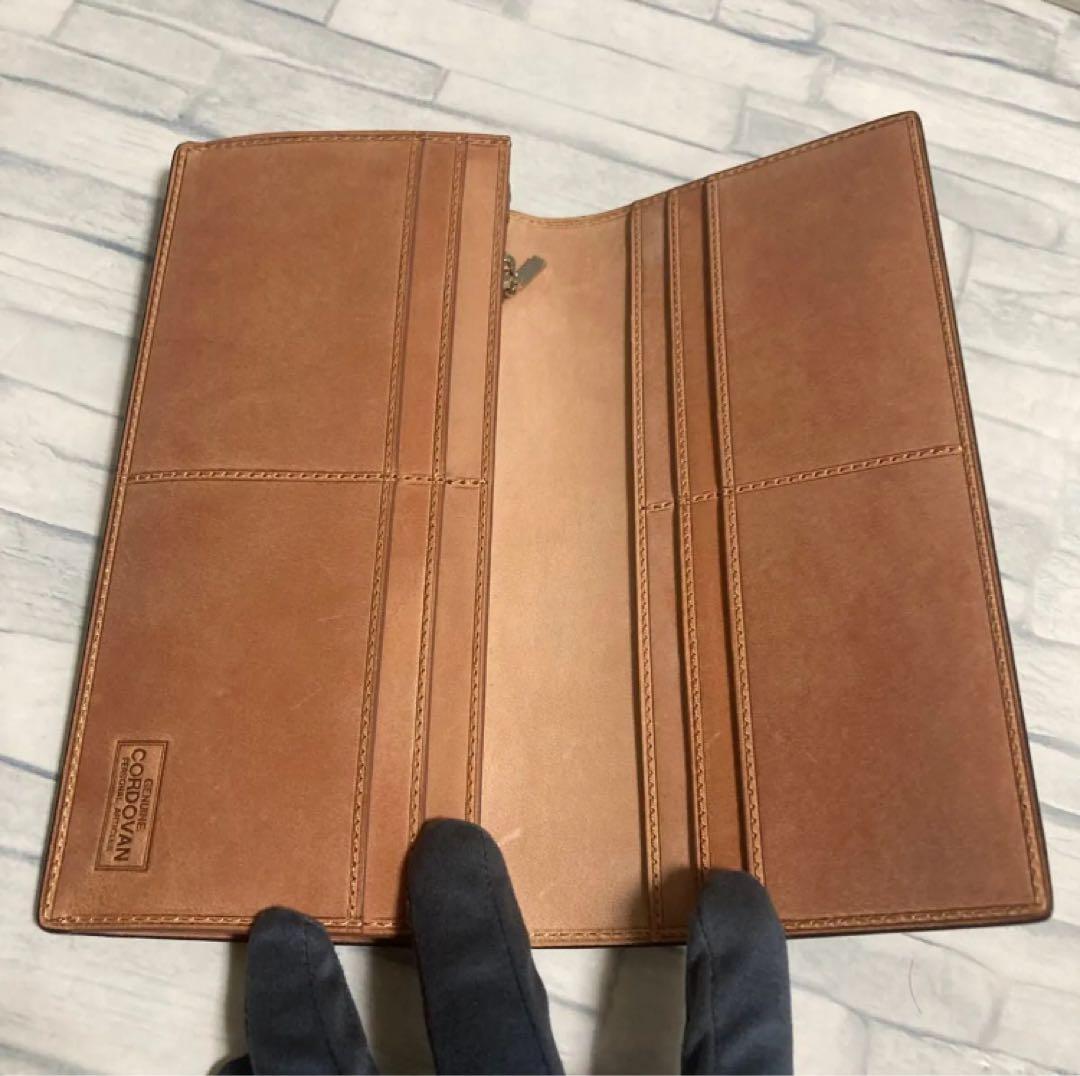 未使用品 コードバン 長財布 小銭入れ有り 馬革 日本製 ブラウン 濃茶