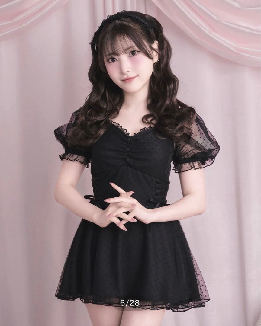 【pium】ドットチュールワンピーススイムウェア/ブラック