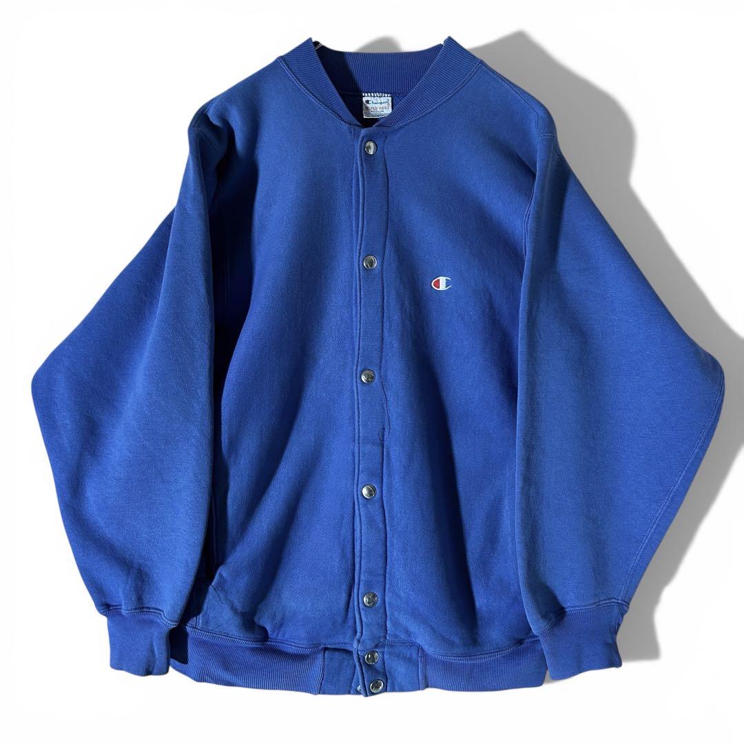 90s チャンピオン リバースウィーブ スナップカーディガン USA製 M 青
