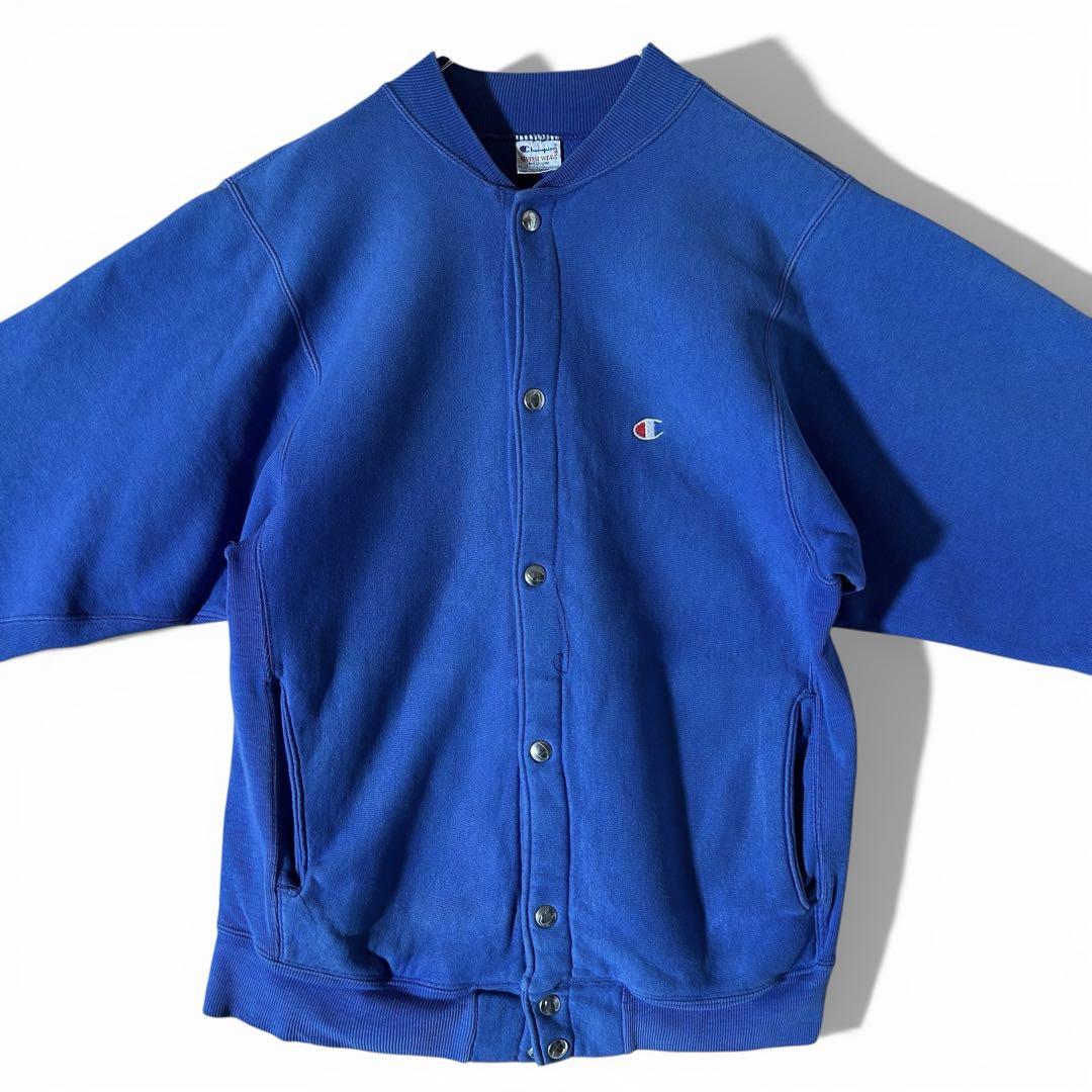 90s チャンピオン リバースウィーブ スナップカーディガン USA製 M 青