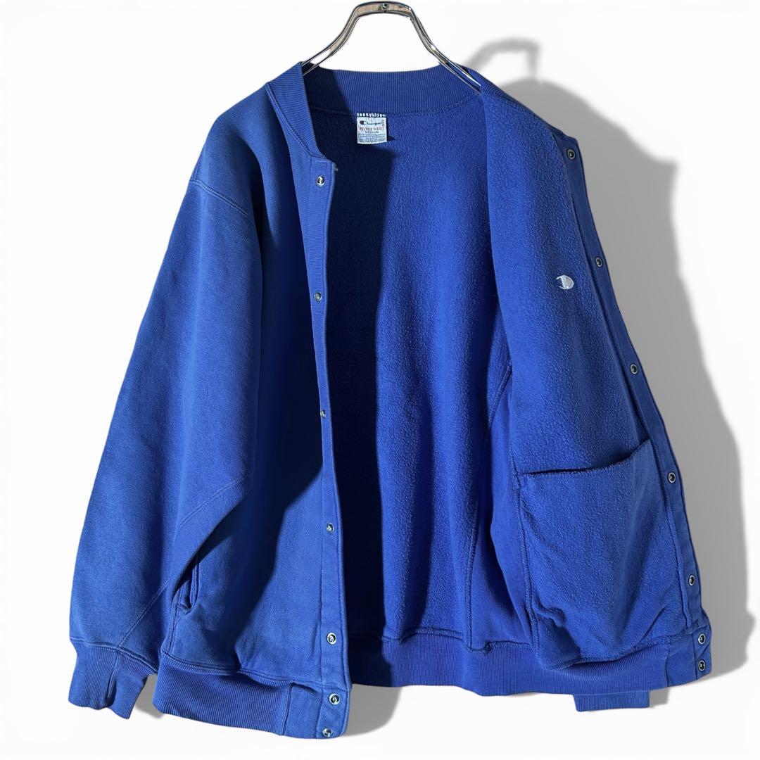90s チャンピオン リバースウィーブ スナップカーディガン USA製 M 青