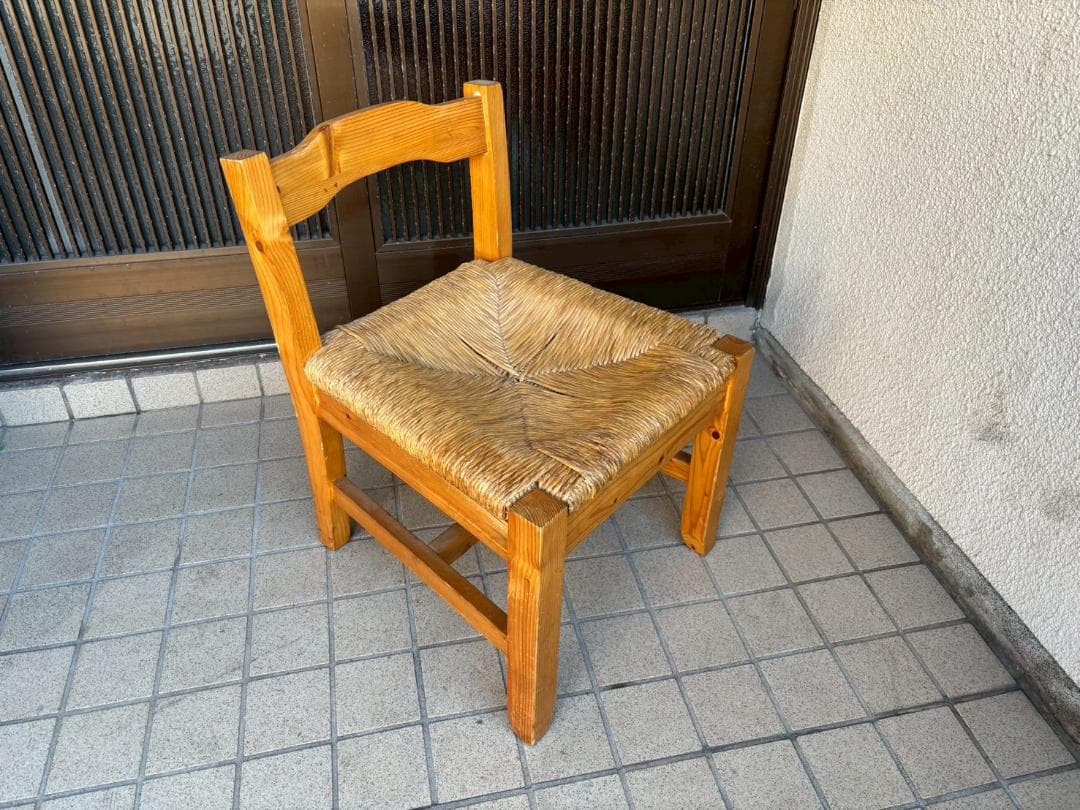 ① ヴィンテージ　木製　ラッシュシート　ラタン　ダイニングチェア