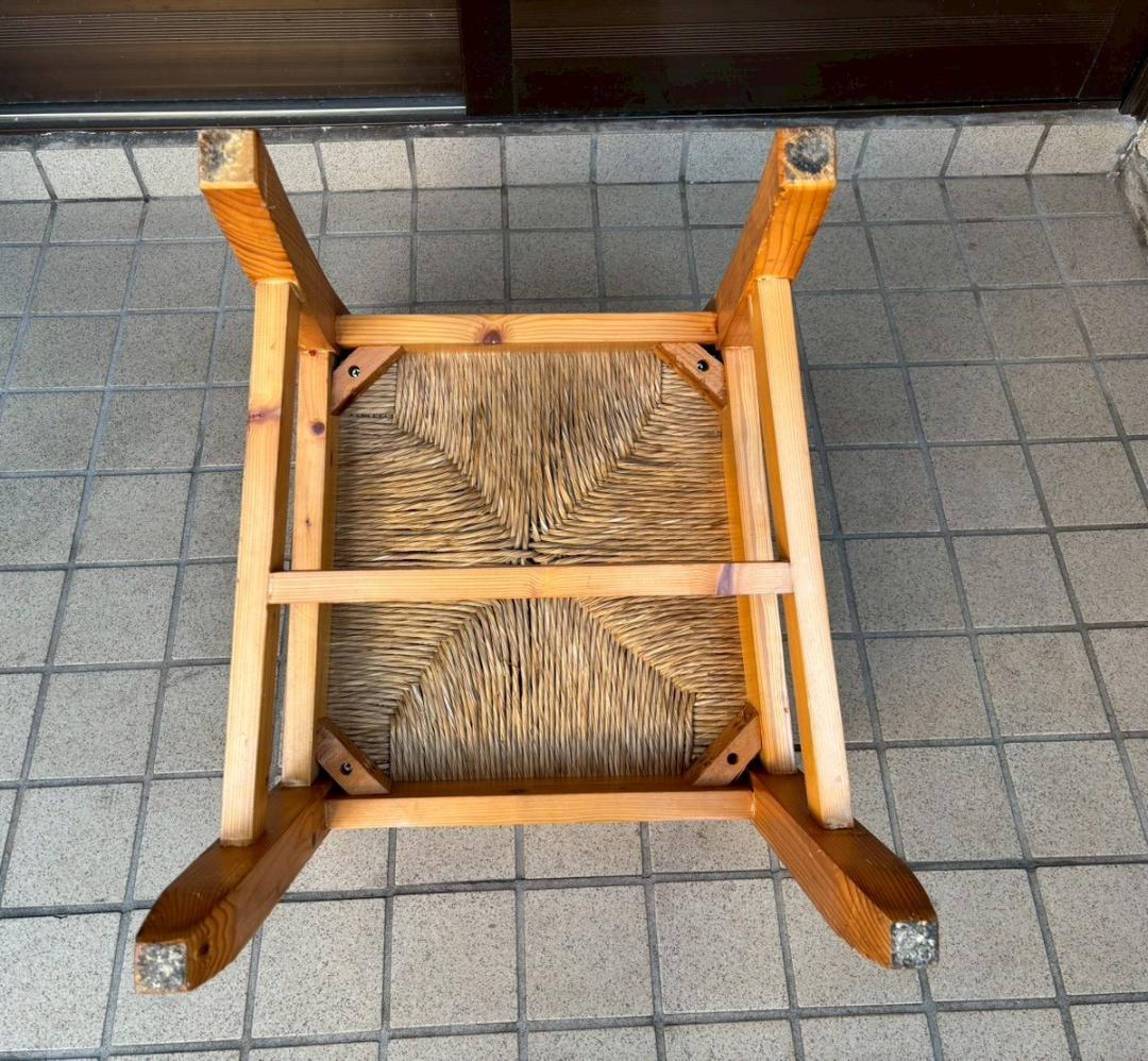 ① ヴィンテージ　木製　ラッシュシート　ラタン　ダイニングチェア