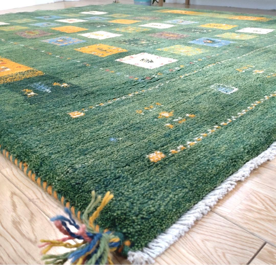 ペルシャ　ギャッベ リビング　188×156 緑　タイル　生命の木