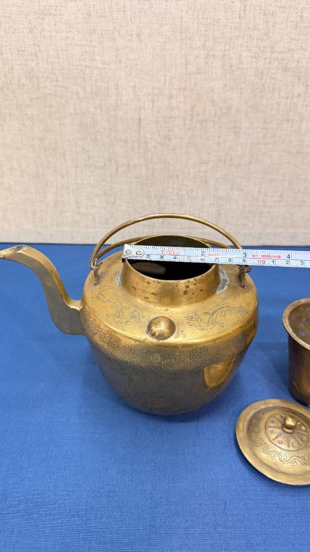 【一点物機能する骨董】古銅 煎茶急須 遊戯図彫刻・完全内筒付実用も楽しめる美品