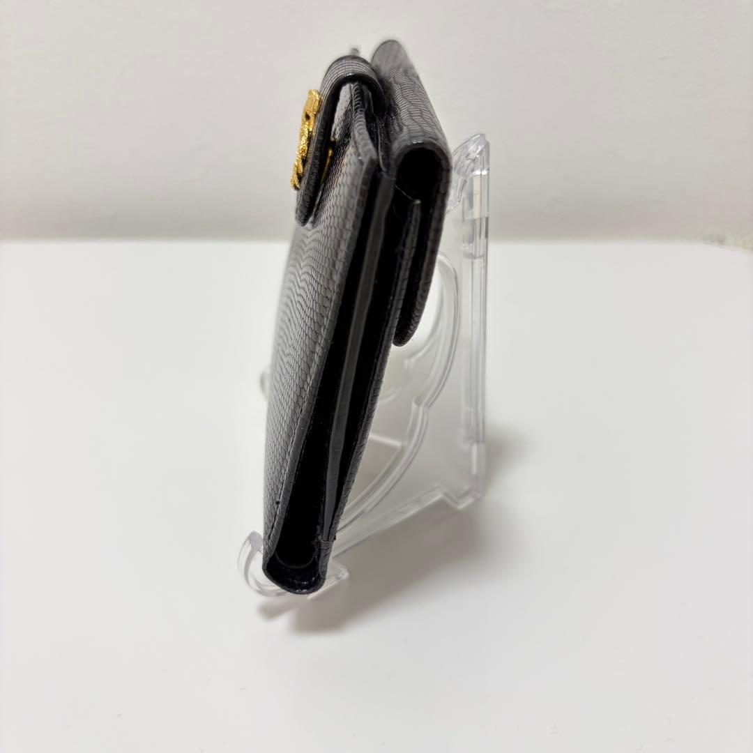 ロウナーロンドン スモールロゴリザードウォレットブラック 二つ折り財布