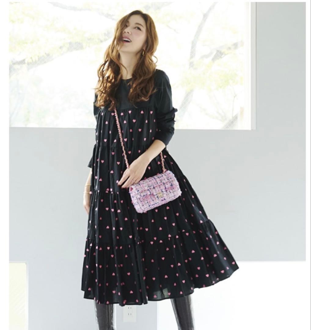 【新品】OBLI ハート刺繡ティアードワンピース ピンク サイズ0 オブリー