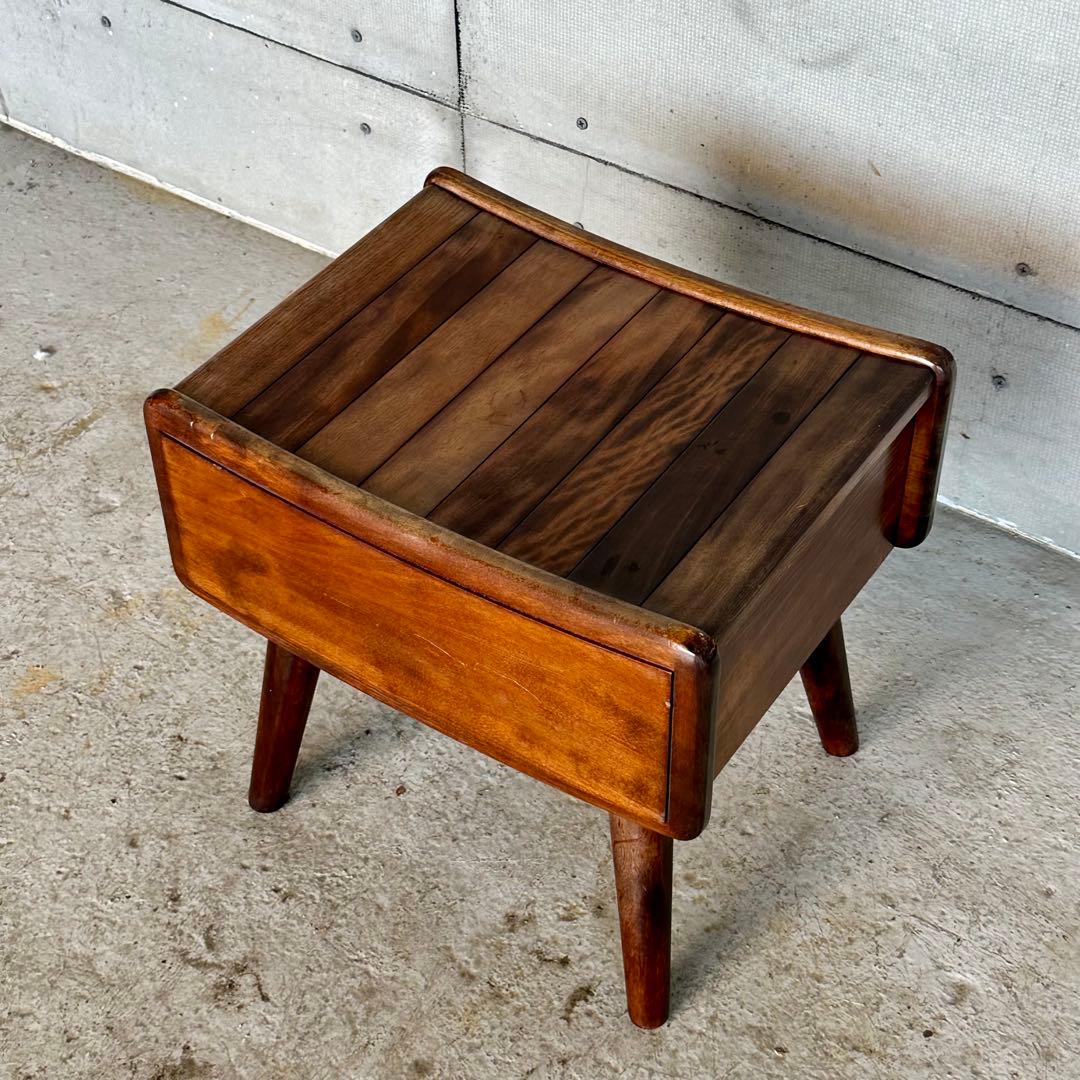 ◆ 九州民芸家具 ◆ ミズメザクラ無垢材 スツール レトロ 木製 椅子 花台