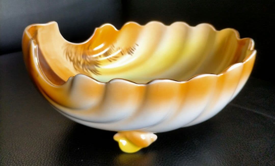 オールドノリタケ★幅約20.4cm 風景絵貝型鉢』