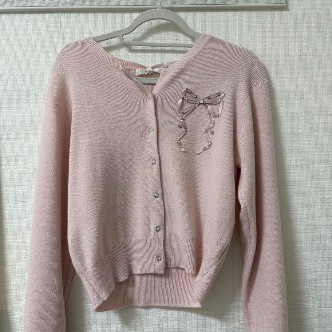 Rirandture リボンテープ刺繍カーディガン ピンク
