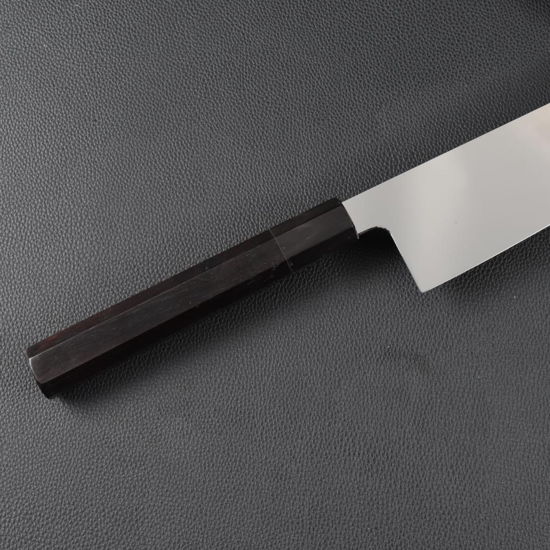 10891 三徳包丁 7寸 鏡面仕上げ 家庭用 業務用 両刃 黒檀黒水牛角八角柄