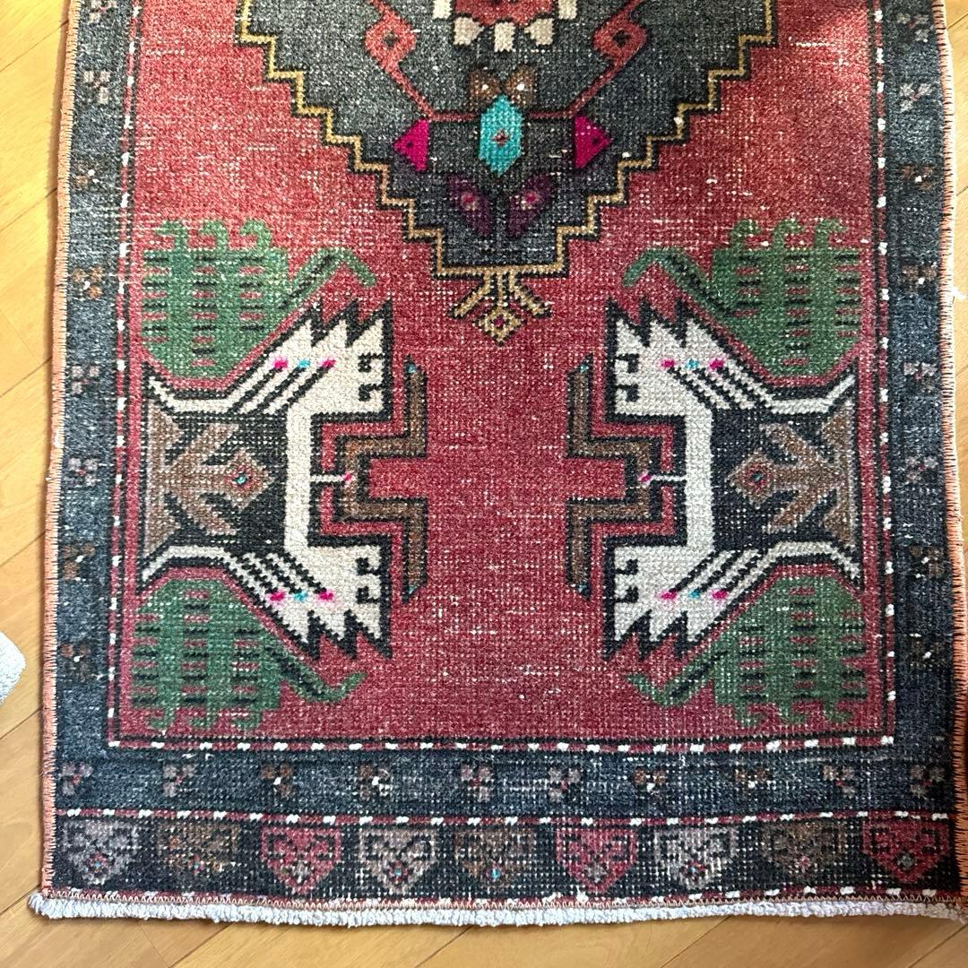 48×102 深みある赤茶色×グレイ　メダリオン　トルコヴィンテージラグ