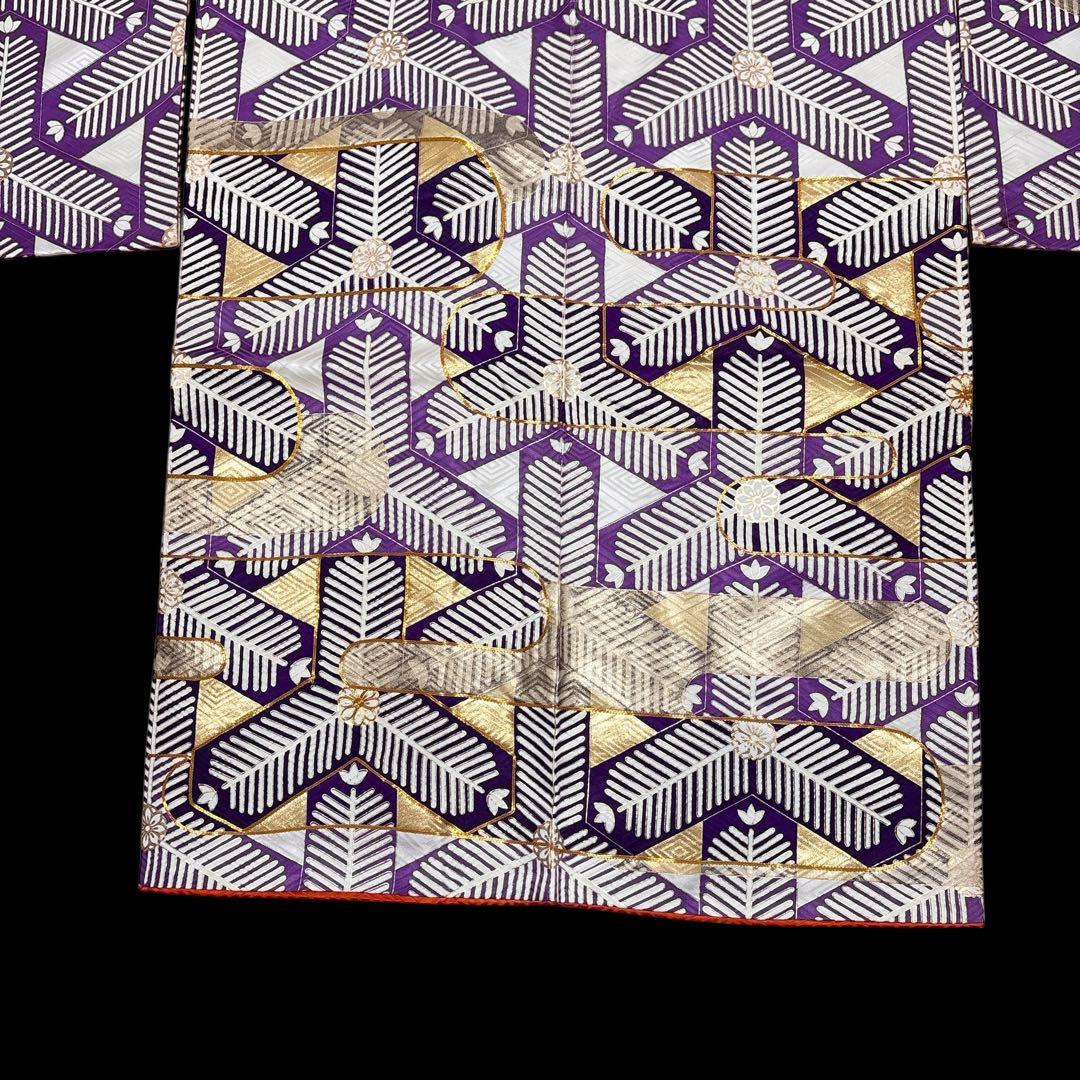 (う58) 煌紫モダン ✦ 洗練幾何学が映えるアンティーク振袖㊗️帯と②セット