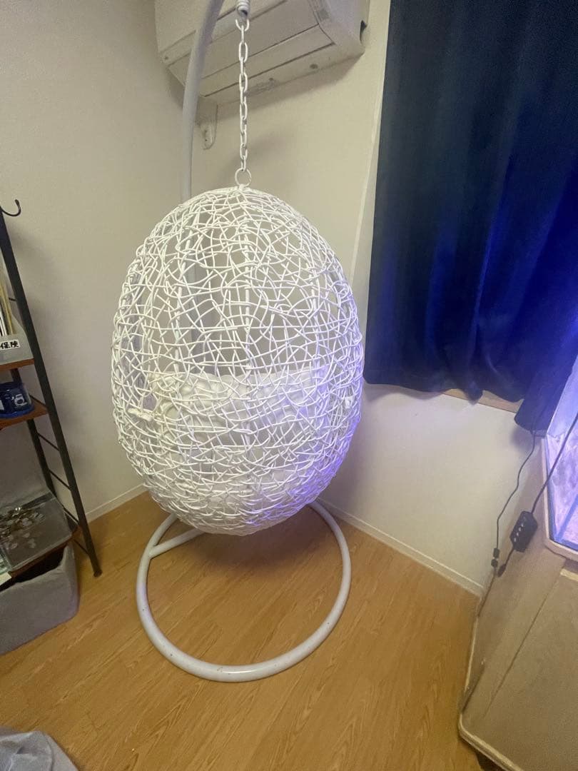 【東京・神奈川のみ】室内使用エッグ型ハンギングチェア ホワイト