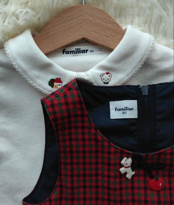 ファミリア　チェックワンピース　ブラウス　タイツ　セット売り　80