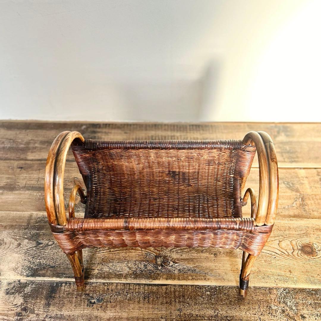 昭和初期　ラタン　藤　ラック　カゴ　アンティーク　昭和　竹編　古道具