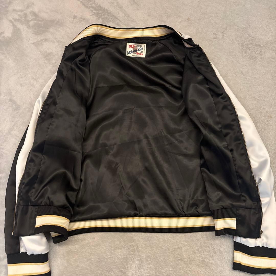 未使用級✨KARAKU 神奈川沖浪と波乗り猫 スカジャン サテン 2XL 刺繍