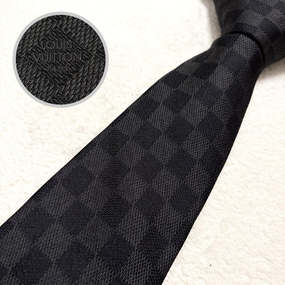 【美品】LOUIS VUITTON ブラック ダミエ ネクタイ ロゴ