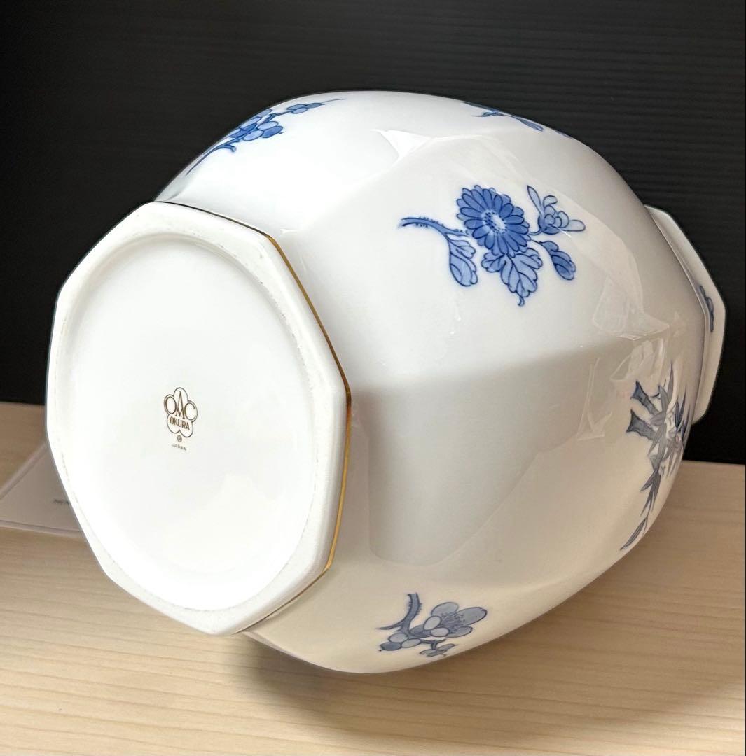 大倉陶園　四君子　八角花瓶　※オリジナルボックス付属　未使用保管品