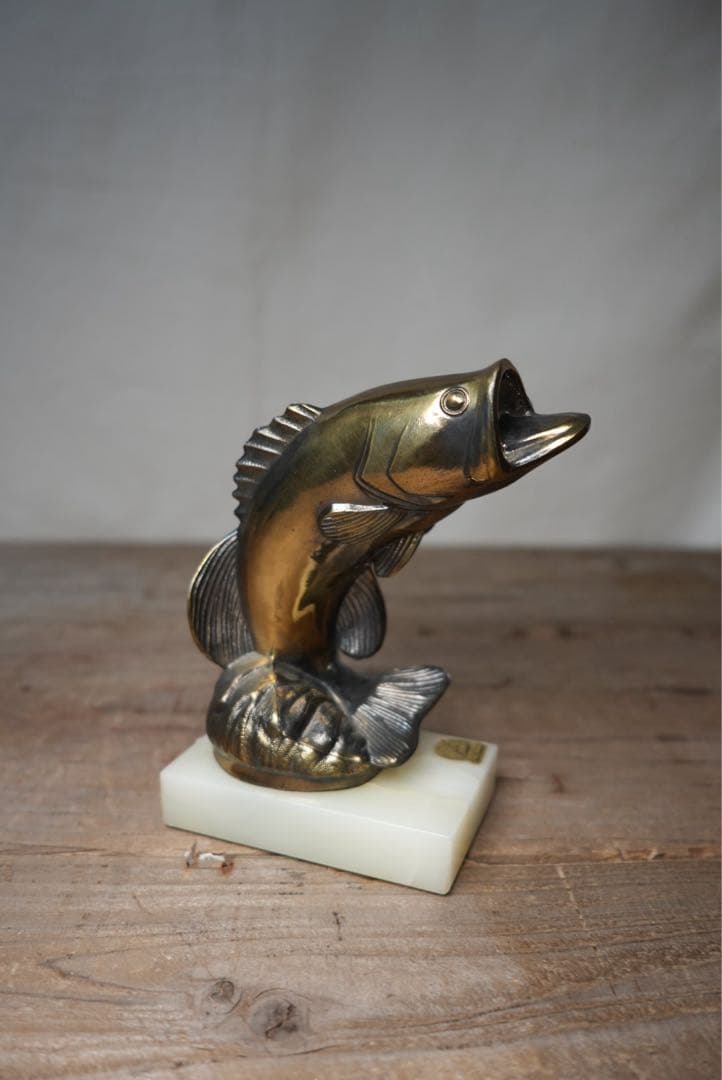 ヴィンテージ 真鍮製トロフィーブラックバスフィギュア
