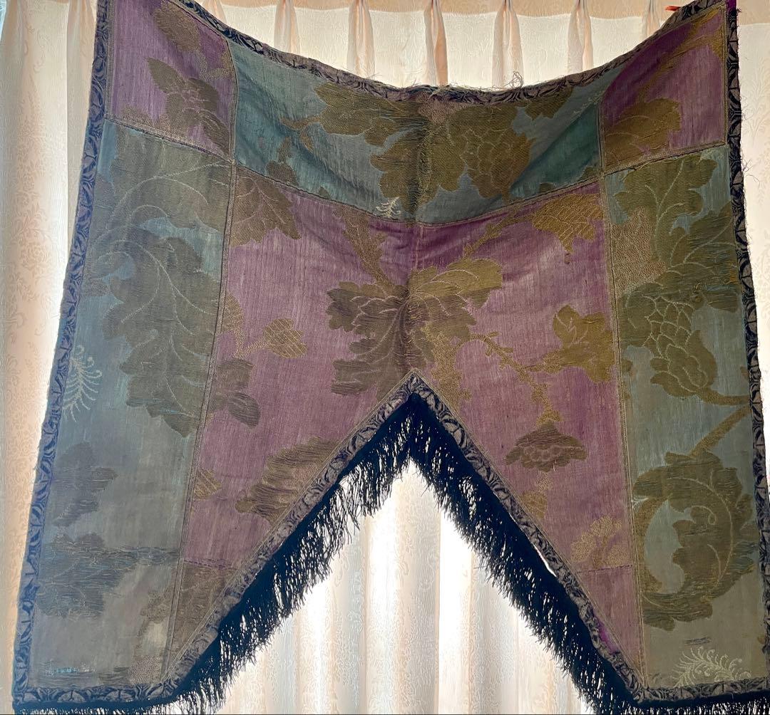 アンティーク トルコ 花柄ジャガード織り フリンジ付き 布飾り