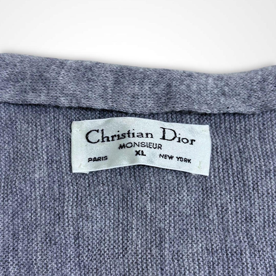 90s Dior ロゴ刺繍 アクリル カーディガン XL グレー