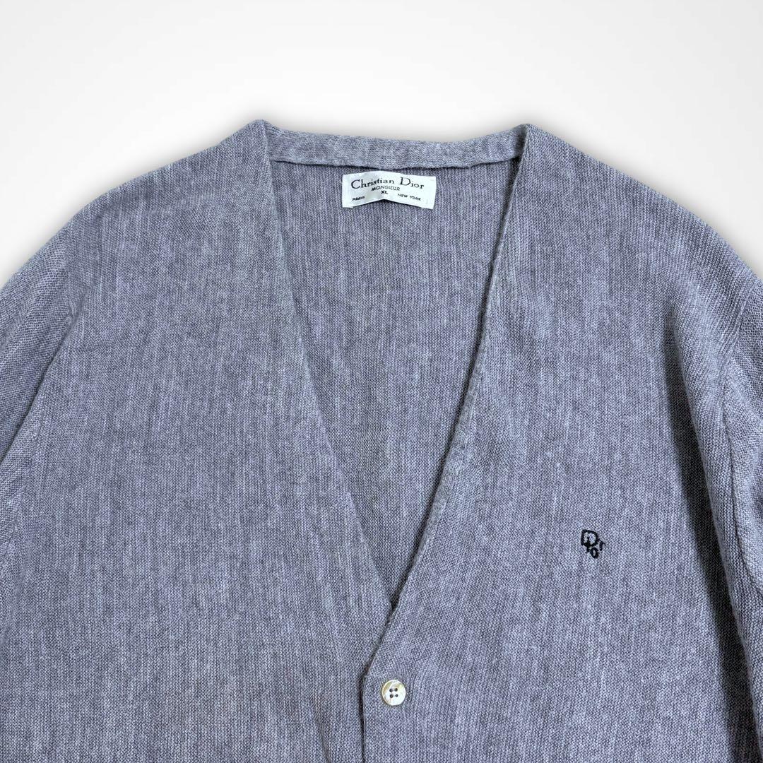 90s Dior ロゴ刺繍 アクリル カーディガン XL グレー