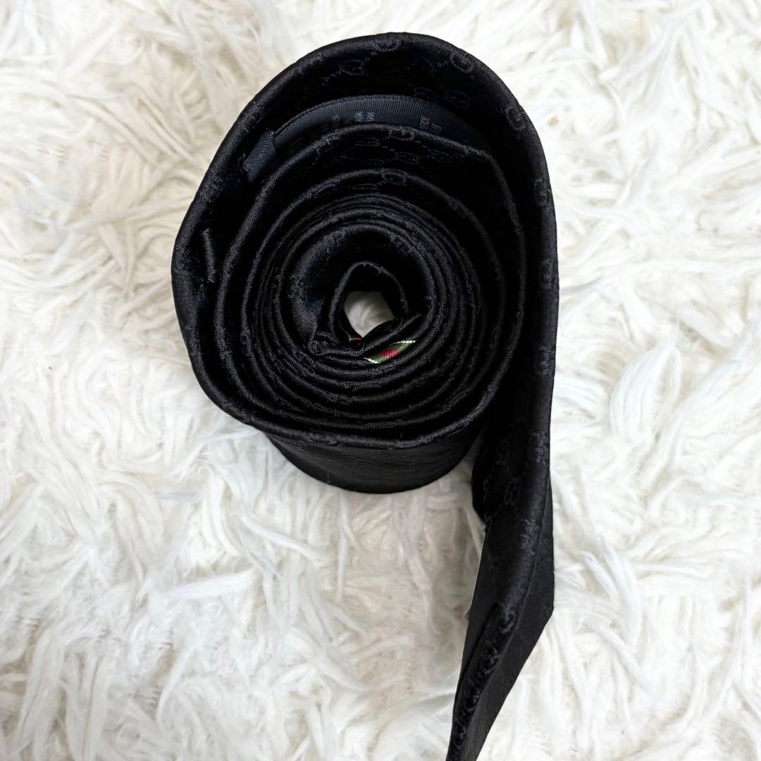 GUCCI ネクタイ シルク　 GG柄 シェリーライン ベルト柄 ブラック