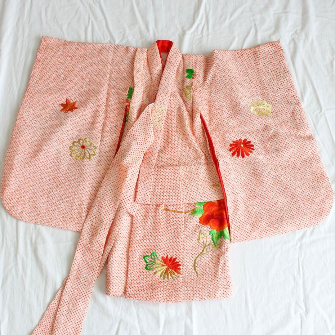 七五三 3歳 女の子 子供 正絹 総絞り 着物 被布 セット