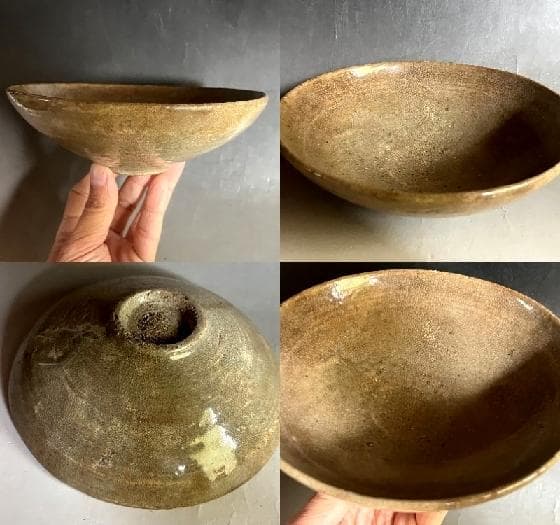 鉢■古瀬戸灰釉平鉢 時代物深皿 砂高台 古美術 時代物 骨董品■