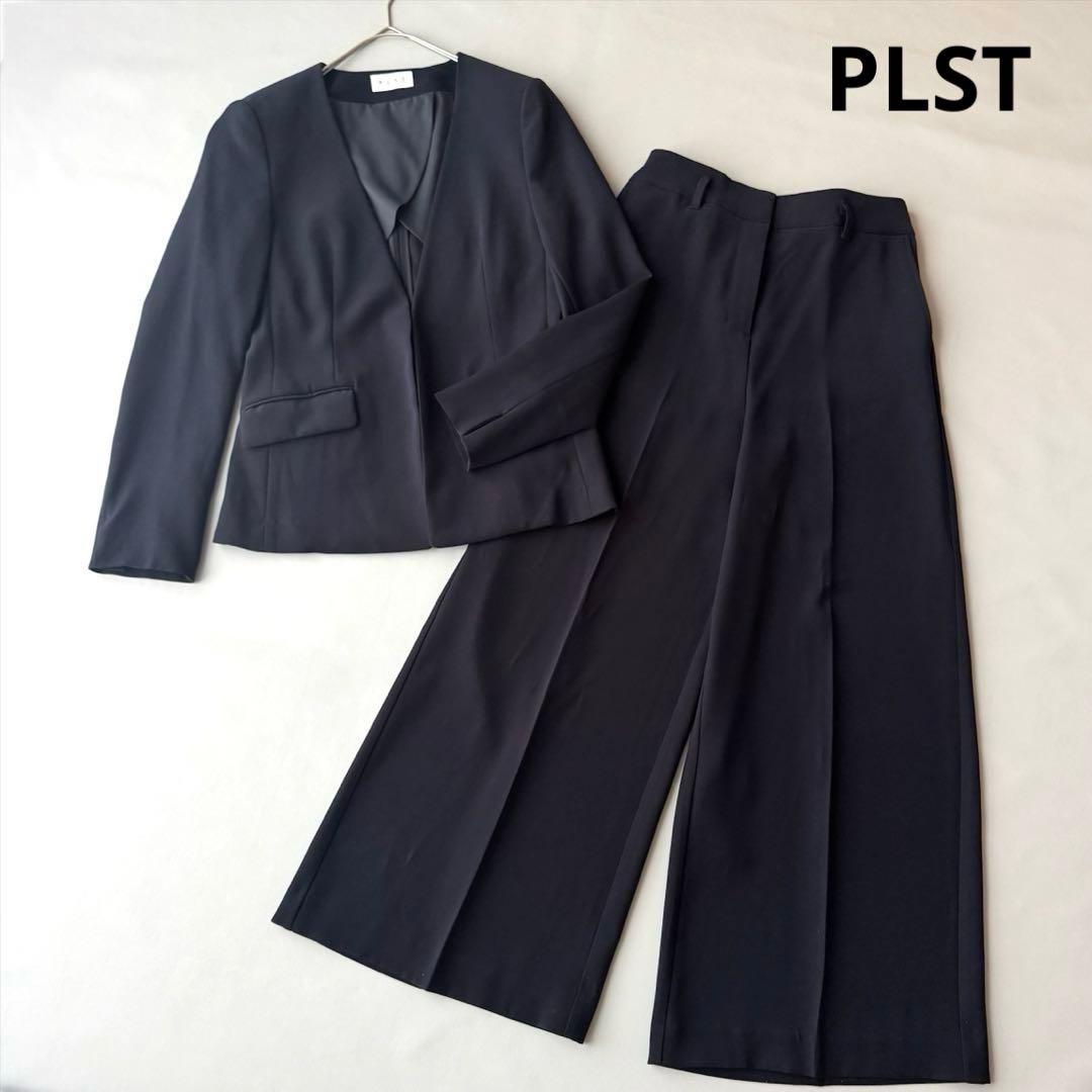 PLST 洗える ノーカラージャケット パンツ セットアップ ネイビー S